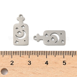 ステンレスペンダント201個  レーザー切断  月と星の長方形  19x9x1mm  穴：1.4mm&nbsp;STAS-P428-02B-P
