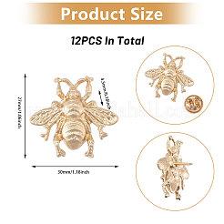 バックパックや服に使える蜂の合金ブローチ12個  ゴールドカラー  27x30x4.5mm&nbsp;JEWB-CA0001-53G