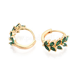 Brass Micro Pave Cubic Zirconia Leaf Hoop Earrings&nbsp;EJEW-T048-41C-G