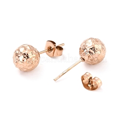 イオンプレーティング（IP）304ステンレススチールスタッドピアス金具  耳ナッツ  テクスチャラウンド  ローズゴールド  19x8mm  ピン：0.7mm&nbsp;STAS-I183-09B-RG