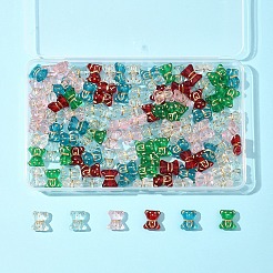 110個6色透明アクリルビーズ  クマ  ゴールドライン入り  ミックスカラー  17x15x8.5mm  穴：1.8mm&nbsp;MACR-FS0002-06