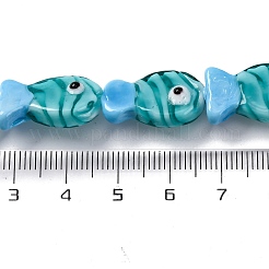 手作りランプワークビーズ連売り  魚  シアン  20~21x12~12.5x7.5~10.5mm  穴：1.2mm  約20個/連  16.26インチ（41.3cm）&nbsp;LAMP-G154-07J