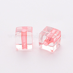 透明なアクリルビーズ  キューブ  ライトコーラル  8x7.5x7.5mm  穴：1.8mm  約900個/500g&nbsp;TACR-S154-12A-52