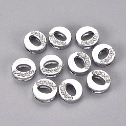 合金スライドチャーム  クリスタルラインストーン付き  文字L  プラチナ  文字.o  O：11.5x11x4.5mm  穴：2x8mm&nbsp;LS-PALLOY-WH0066-21O