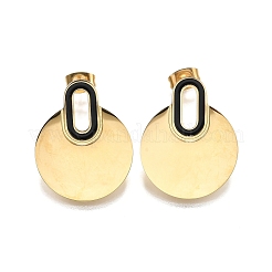 304ステンレススチールスタッドピアス  フラットラウンド  ブラック  25x20mm&nbsp;LS-EJEW-Q030-01G-A