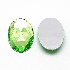アクリルラインストーンフラットバックカボション  多面カット  底面銀メッキ  オーバル  薄緑  18x13x4.5mm&nbsp;GACR-Q011-13x18-11