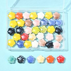 手作り磁器ビーズ40個  光沢釉の磁器  花  ミックスカラー  14x15x6.5mm  穴：2mm&nbsp;PORC-FS0001-37