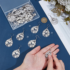 15 Pairs Teardrop with Hollow Flower 304 Stainless Steel Dangle Earrings Making Kits&nbsp;EJEW-UN00029