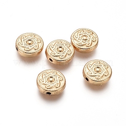 長持ちメッキ合金ビーズ  フラットラウンド  ゴールドカラー  10x10.2x3.4mm  穴：1.2mm&nbsp;X-PALLOY-E576-04G
