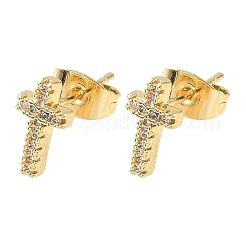 Cross Brass Micro Pave Clear Cubic Zirconia Stud Earrings&nbsp;EJEW-Z144-25G