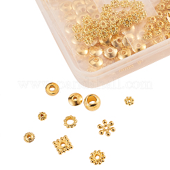 300個10スタイルアロイスペーサービーズ  混合図形  ゴールドカラー  ゴールドカラー  5x3mm  穴：1.5mm  30個/スタイル&nbsp;PALLOY-CJ0001-153
