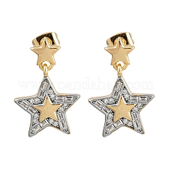 Brass Micro Pave Clear Cubic Zirconia Star Dangle Stud Earrings&nbsp;EJEW-L275-04GP