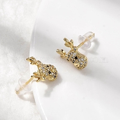 Deer Brass Micro Pave Clear Cubic Zirconia Stud Earrings&nbsp;EJEW-A146-03G