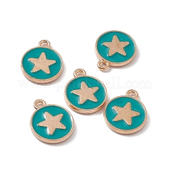 合金エナメルチャーム  ライトゴールド  ハートチャーム付きフラットラウンド  ターコイズ  16x13x2mm  穴：1.6mm&nbsp;ENAM-B049-04KCG-05