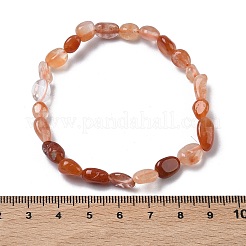 天然レッドクォーツビーズストレッチブレスレット（女性用）  ヌンゲット  ビーズ：6~12x6~8x4~7mm  内径：1.89~2.01インチ（4.8~5.1cm）&nbsp;BJEW-Z158-02B-02