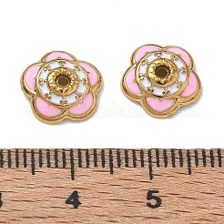 304ステンレス鋼製エナメルビーズキャップ  花  ゴールドカラー  パールピンク  10x10x3mm  穴：1.2mm&nbsp;SA-CBAD60D-09G-04