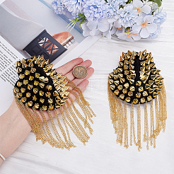 2Pcs Felt & CCB Plastic & Alloy & Iron Curb Chain Tassel Rivet Epaulettes&nbsp;AJEW-GA0010-65G
