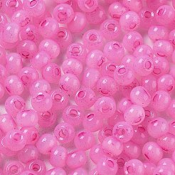 ガラスシードビーズ  模造キャットアイ  ロンデル  パールピンク  4x3.3mm  穴：1.4mm&nbsp;X1-SEED-M011-02A-12