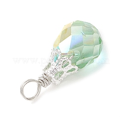 電気メッキガラスチャーム  ティアドロップ  銅線と  多面カット  プラチナ  17.5x7.5mm  穴：3.3mm&nbsp;PALLOY-JF03958-02