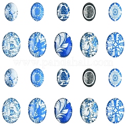 40Pcs 2 Styles Floral Theme Ornaments Glass Oval Flatback Cabochons&nbsp;GGLA-FS0001-10