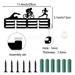 スポーツテーマ鉄メダルハンガーホルダーディスプレイウォールラック  3行  ネジ付き  スポーツ  130x290mm  穴：5mm&nbsp;ODIS-WH0055-151