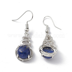Natural Dyed Lapis Lazuli Gourd Dangle Earrings with Crystal Rhinestone&nbsp;EJEW-A092-04P-10