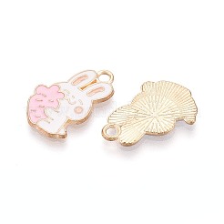合金とエナメルのペンダント  兎  カドミウムフリー＆鉛フリー  ピンク  21x13x1.5mm  穴：2mm&nbsp;PALLOY-T092-59