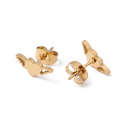 304ステンレススチール製ハート型ウィングスタッドピアス（女性用）  ゴールドカラー  5x11.5mm  ピン：0.8mm&nbsp;EJEW-E163-05G