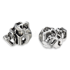 チベット風合金ビーズ  カドミウムフリー＆鉛フリー  スカル  アンティークシルバー  16x12x10mm  穴：2mm  約350個/1000g&nbsp;TIBEB-N005-091
