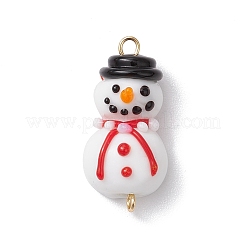 3個 3スタイル 手作りランプワークコネクタチャーム  帽子のリンクが付いたクリスマス雪だるま  ゴールドカラー  ブラック  25~31x11.5~13x10.5~13mm  穴：1.6~1.9mm  1個/スタイル&nbsp;PALLOY-JF02829