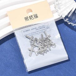 シェグレース 真鍮 マイクロパヴェ クリアキュービックジルコニア ペンダント  クロスチャーム  カドミウムフリー＆ニッケルフリー＆鉛フリー  プラチナ  14x8.5x1.5mm  丸カン：5x1ミリ  3mm内径&nbsp;XGRQ1U028-377P