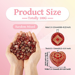 透明アクリルビーズ100g  ライン入り  混合図形  暗赤色  7.5~22.5x7.5~21x5.5~13mm  穴：1.2~5.5mm&nbsp;MACR-TA0002-02H