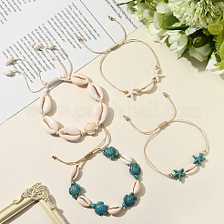 4Pcs 4 Style Natural Shell & Synthetic Turquoise Braided Bead Bracelets&nbsp;BJEW-SC0001-54