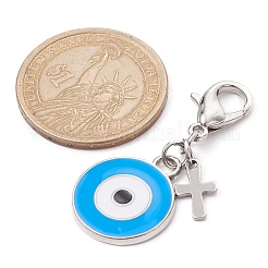 合金エナメルペンダント装飾  合金クラスプ付  ナザールボンジュウとフラットラウンド  ディープスカイブルー  42mm&nbsp;HJEW-JM01451-02