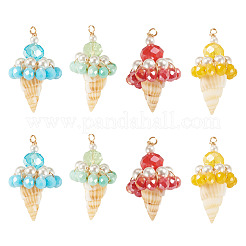 8Pcs 4 Colors Shell & Glass Pendants&nbsp;PALLOY-TA00383