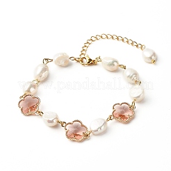 Plum Blossom Flower Glass Link Bracelets Set for Teen Girl Women&nbsp;X1-BJEW-TA00017