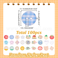 プラスチックボタン100個  4穴  混合図形  ミックスカラー  11~13x11~13.5x2~3mm  穴：1.5~1.6mm&nbsp;BUTT-AR0001-34