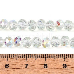 透明ガラスビーズ連売り  ロンデル  半分メッキ  ABカラーメッキ  多面カット  甘露  6~6.5x5~5.5mm  穴：1mm  約82~83個/連  16.14~16.34インチ（41~41.5cm）&nbsp;X-EGLA-N016-6mm-06