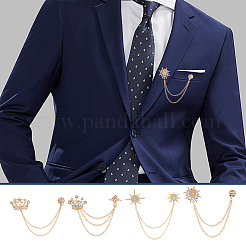 4Pcs 4 Styles Rhinestone Crown & Star Hanging Chain Brooch&nbsp;JEWB-OC0001-09