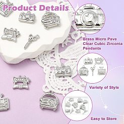 10Pcs 5 Styles Brass Micro Pave Clear Cubic Zirconia Pendants&nbsp;KK-CJ0004-26P