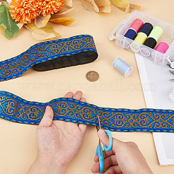 7M Ethnic Style Polyester Jacquard Flower Ribbon&nbsp;OCOR-WH0086-70
