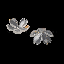 アクリルビーズキャップ  花  金粉付き  ホワイト  19x6mm  穴：1.6mm  約1250個/500g&nbsp;OACR-H056-01A