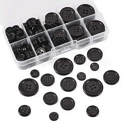 136種類の樹脂ボタン5個  フラットラウンド  ブラック  11~25x2~3mm  穴：1~2mm  5スタイル&nbsp;RESI-TA0004-09A