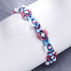 Flower Glass Seed Beaded Braided Bead Bracelets for Women Frineds&nbsp;BJEW-F493-10B