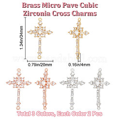 6Pcs 3 Colors Brass Pave Clear Cubic Zirconia Connector Charms&nbsp;ZIRC-BBC0001-90