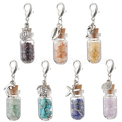 Chakra Natural Lapis Lazuli & Amethyst & Carnelian & Citrine & Garnet & Green Aventurine & Synthetic Turquoise Chips inside Glass Wishing Bottle Pendant Decoration&nbsp;HJEW-JM03310