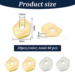 40個2色真鍮スペーサービーズ  不規則な楕円形  プラチナ·ゴールデン  6x5x1.5mm  穴：1.5mm  20個/カラー&nbsp;KK-BC0012-75