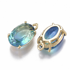 ガラスチャーム  真鍮パーツ  多面カット  オーバル  ゴールドカラー  カラフル  17x10x7mm  穴：1.5mm&nbsp;X-GLAA-S179-04I