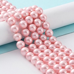 シェルパールビーズ連売り  虹メッキ  グレードA  ラウンド  ピンク  8mm  穴：1mm  約51個/連  16インチ&nbsp;BSHE-L025-06-8mm