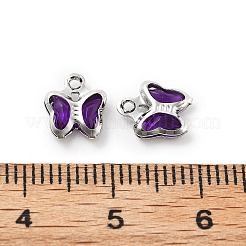 ガラスチャーム  蝶  真鍮パーツ  長持ちメッキ  プラチナ  インディゴ  8.5x7x2mm  穴：1mm&nbsp;KK-R216-19P-03